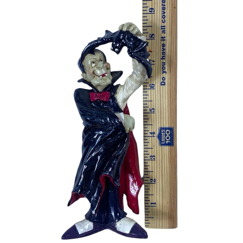 Vintage Casting Resin Dracula With Bat Standing Figurine Halloween Collectible - Picture 9 of 9